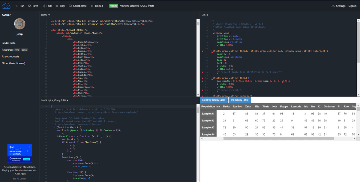 jQuery Sticky Table Headers